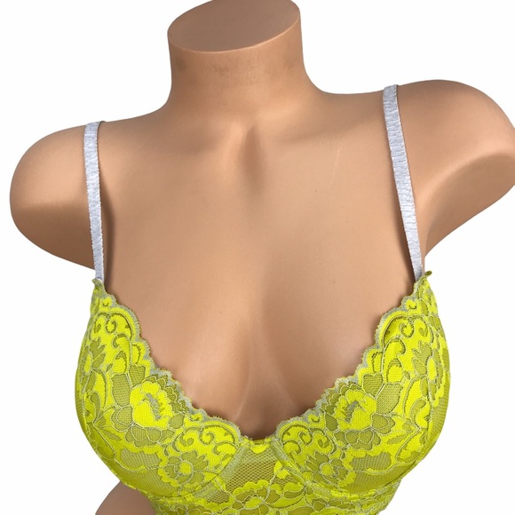 Josie Neon‎ Green 32D Contrast Lace Plunge Bralette Balconette Bra Unpadded - Picture 4 of 12